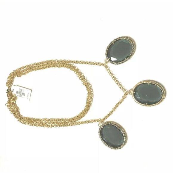 TALBOTS FACETED CRYSTAL CABACHON BLACK GOLD NECKLACE 18"+3" NWT - Picture 4 of 7